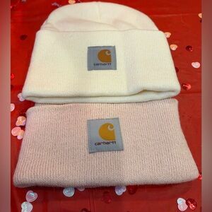 NWOT CARHARTT Women’s Knit Cuffed Beanie Set in Cream and Soft Pink